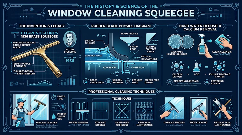 The History of Squeegee Tools, Rubber Physics & Hard Water Mineral Removal